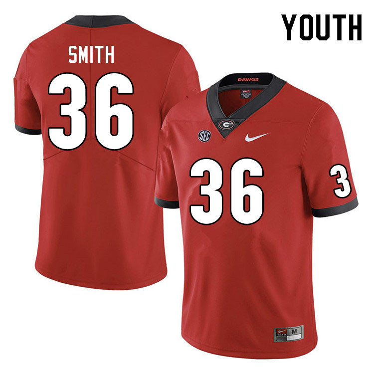 Georgia Bulldogs Youth Colby Smith #36 Red 2022 Stitched College UGA Football Jersey 23ZK016AN